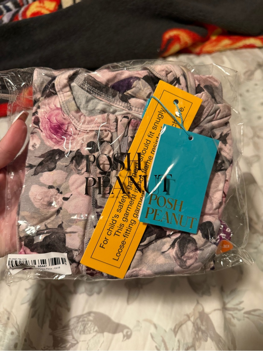 Posh Peanut Girls Tessa print Floral Pink and Gray Pajama Set